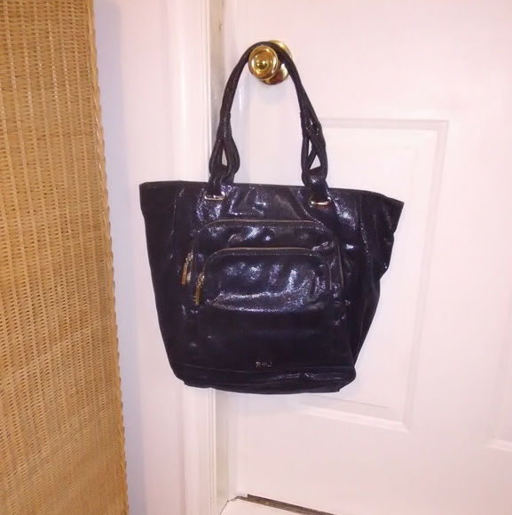 Handbag Navy blue shimmery tote  Like New! - Picture 2 of 2